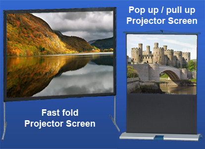 Fast fold projector screens and pull up / pop up projector screens